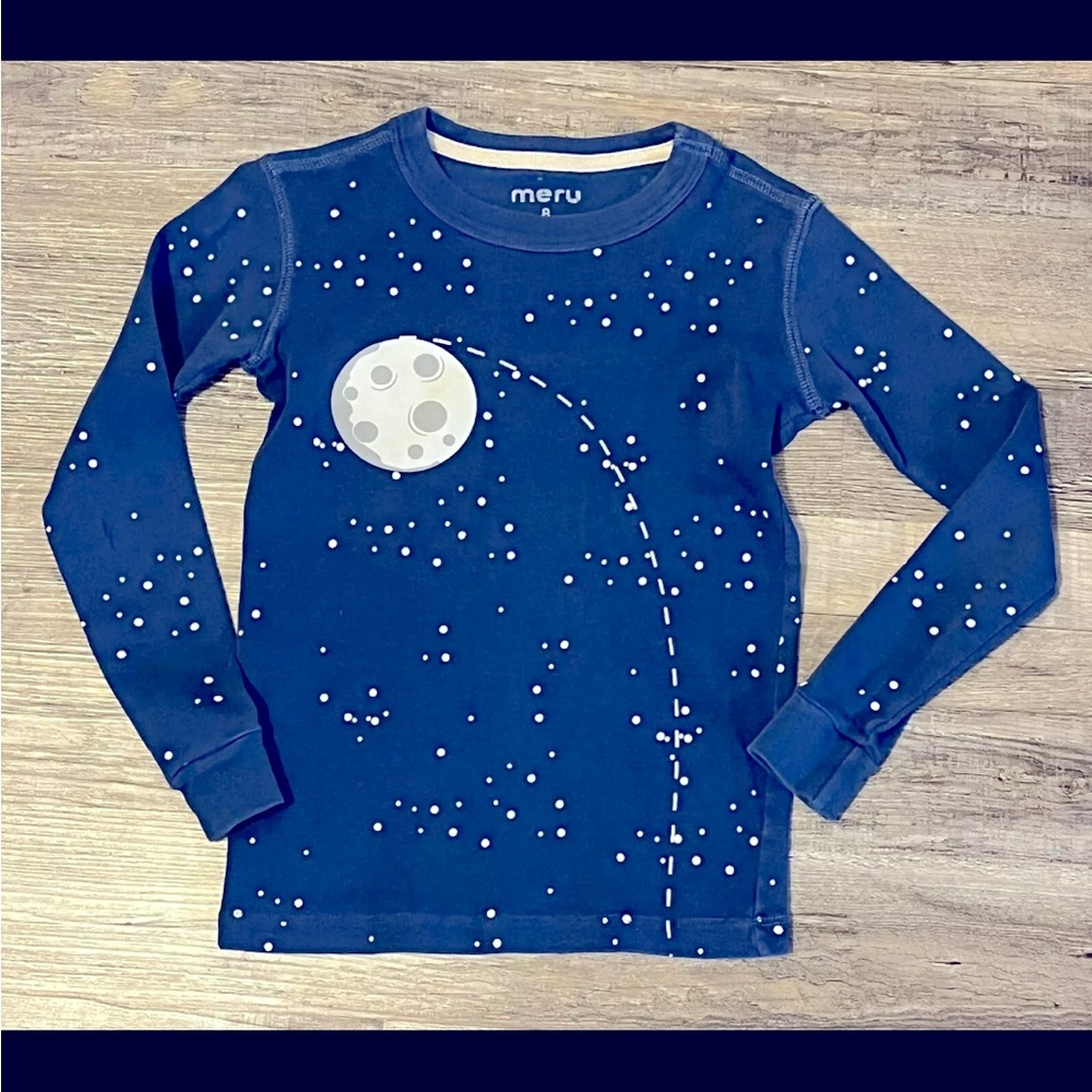 Girls Long Sleeve Shirt Size 8 MERU Moon & Stars Blue